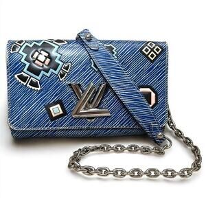LOUIS VUITTON Aztec Denim Blue Epi Leather Twist Chain Wallet Crossbody Bag +COA